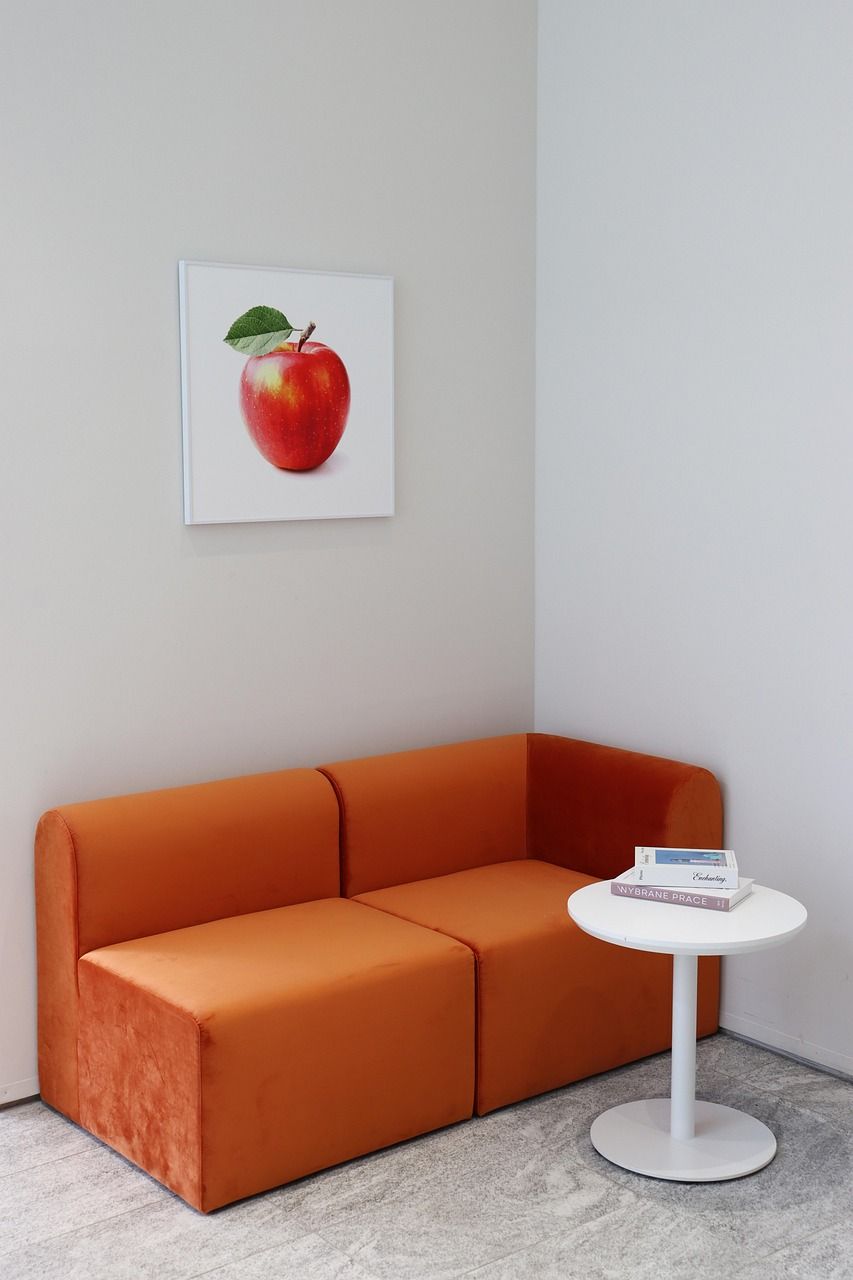 Terracotta loveseat in a bright room